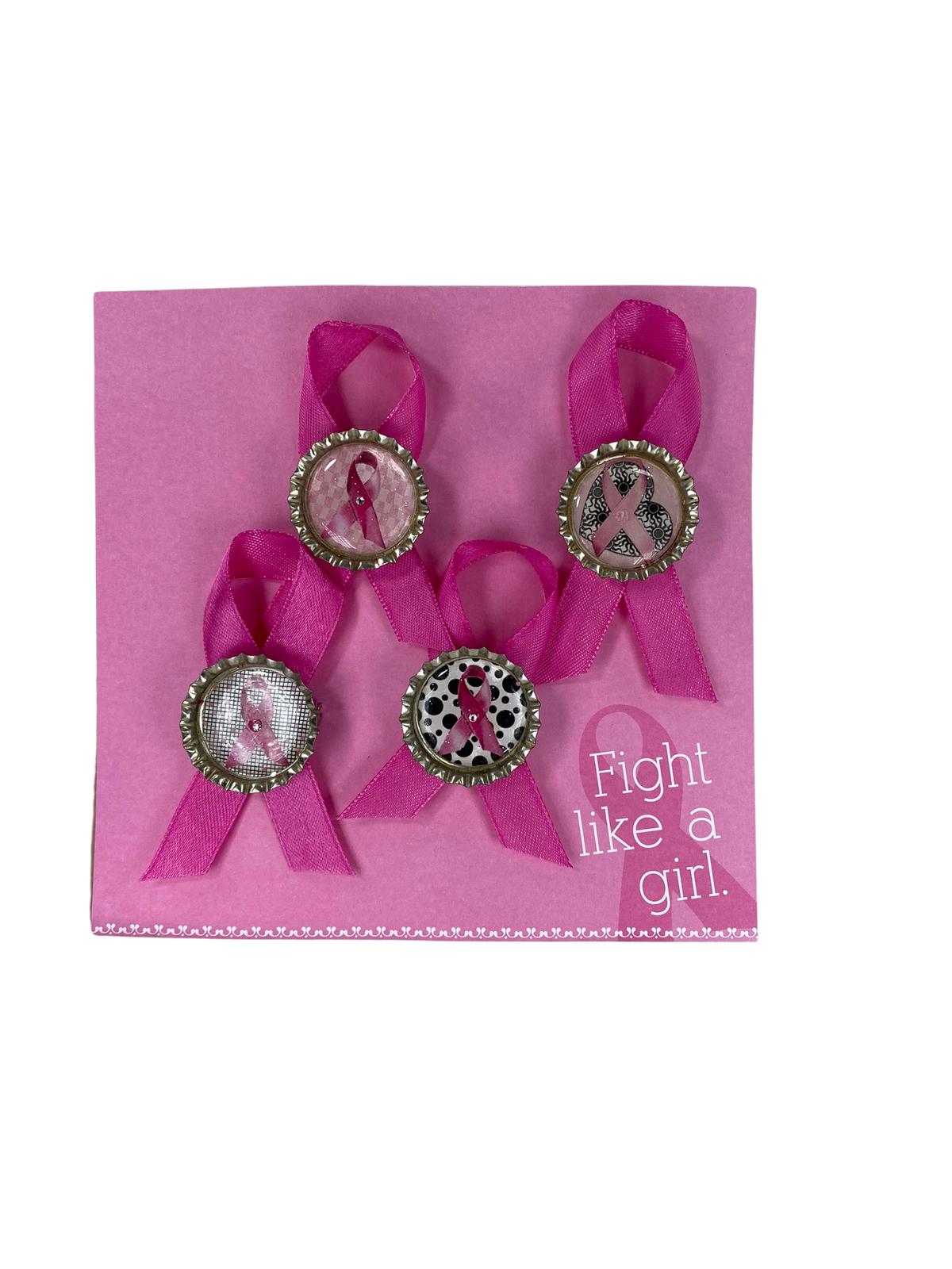 AGD Cancer Support - Awareness Pink Ribbon Bottlecap Pins 4pc Set
