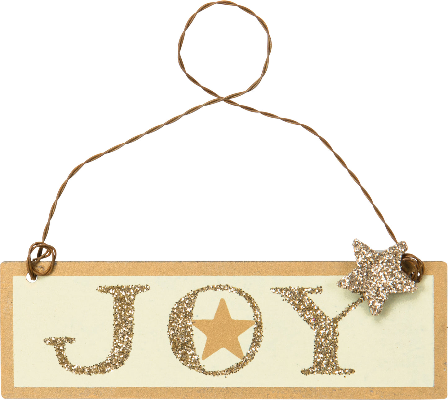 PBK Christmas Decor - JOY Beige Gold Star Tin Ornament