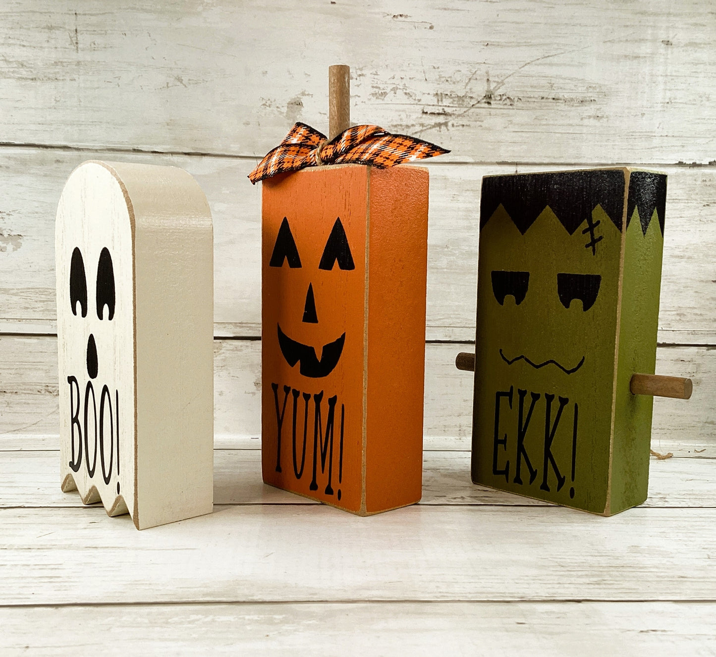 AGD Halloween Decor - Chunky Wood Ghost Monster Pumpkin Friends 3pc