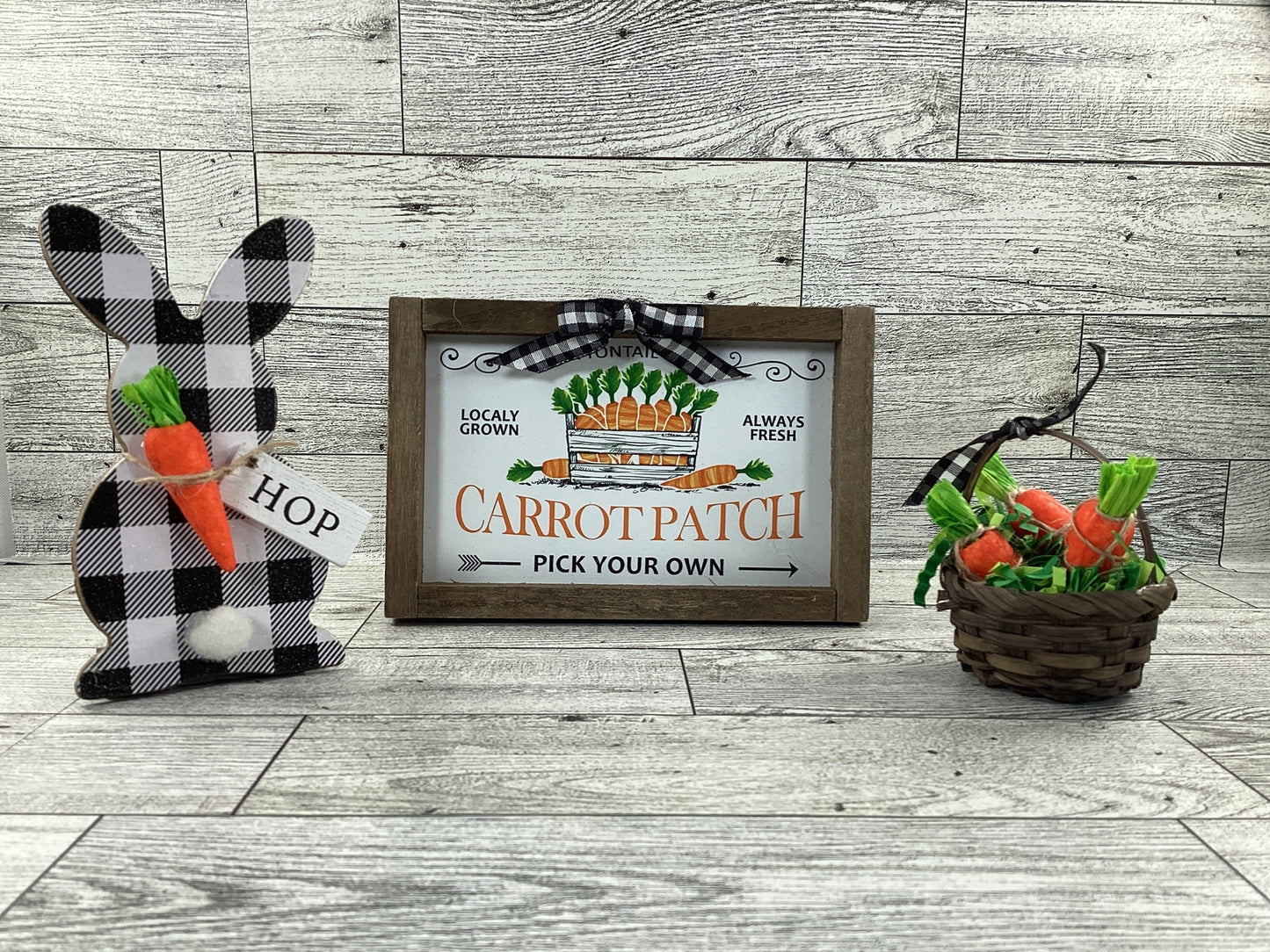 AGD Easter Decor - Bunny Carrot Basket and Carrot Patch Sign Tier Tray 3pc