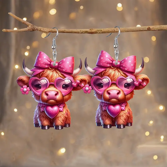 TM Valentine Jewelry - Pink Highland Cow Earrings