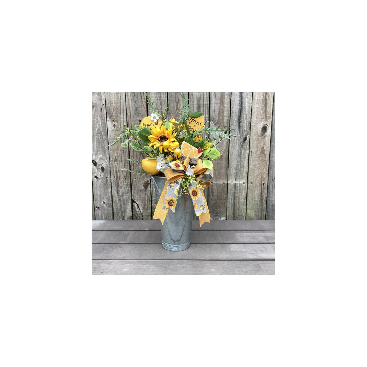 AGD Spring Decor -Summer Lemon Theme Floral Galvanized Metal Display