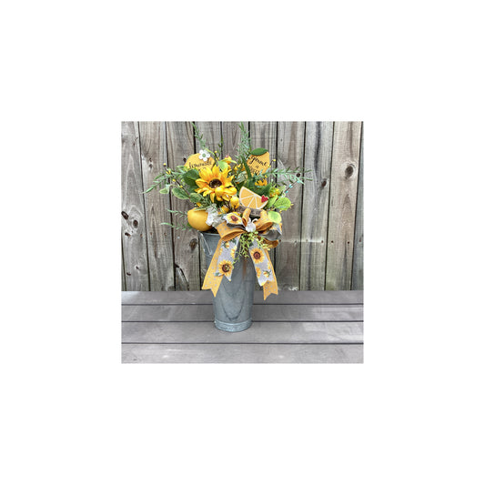 AGD Spring Decor -Summer Lemon Theme Floral Galvanized Metal Display