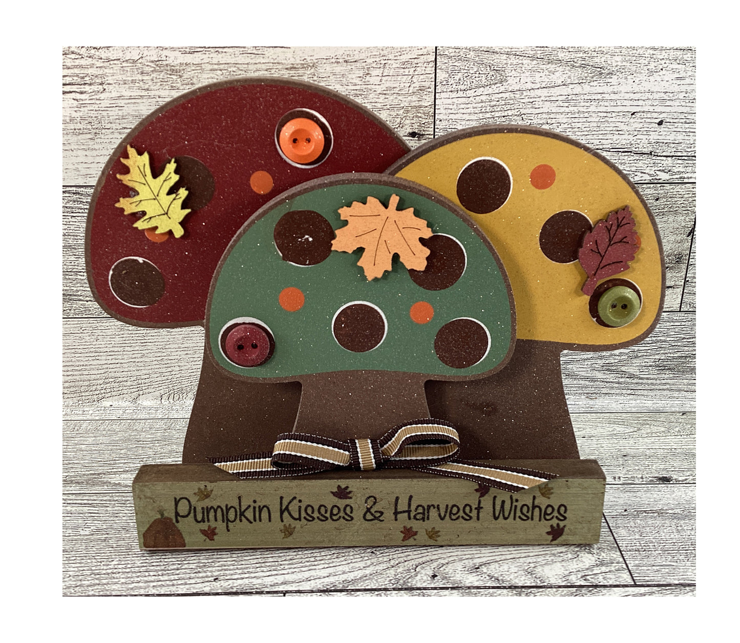 AGD Fall Decor - Chunky Wood Pumpkin Kisses Harvest Wishes Mushrooms