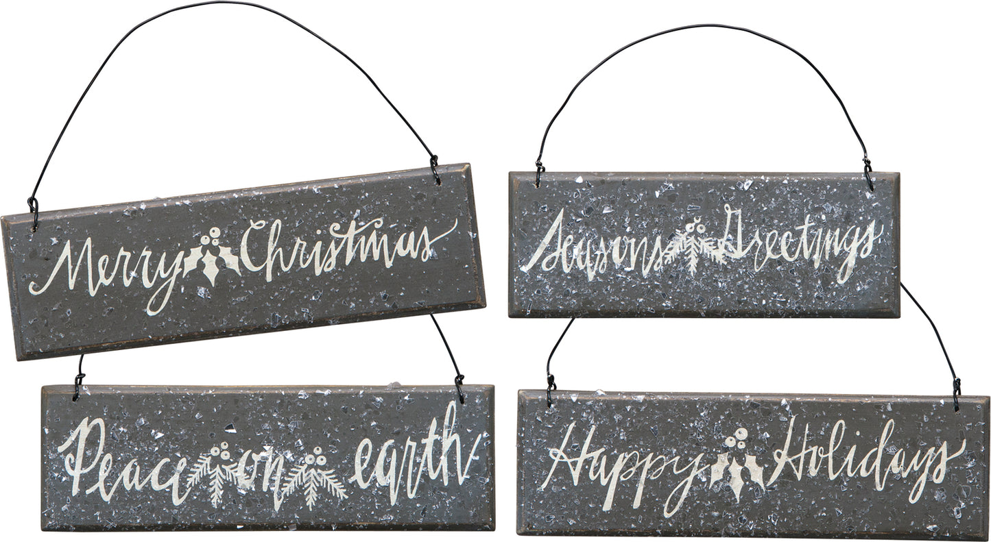PBK Christmas Decor - Gray Prim Wood Ornaments 4pc
