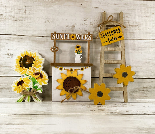AGD Fall Decor - Sunflowers Fields Booth Sign Tier Tray 4 pc Set