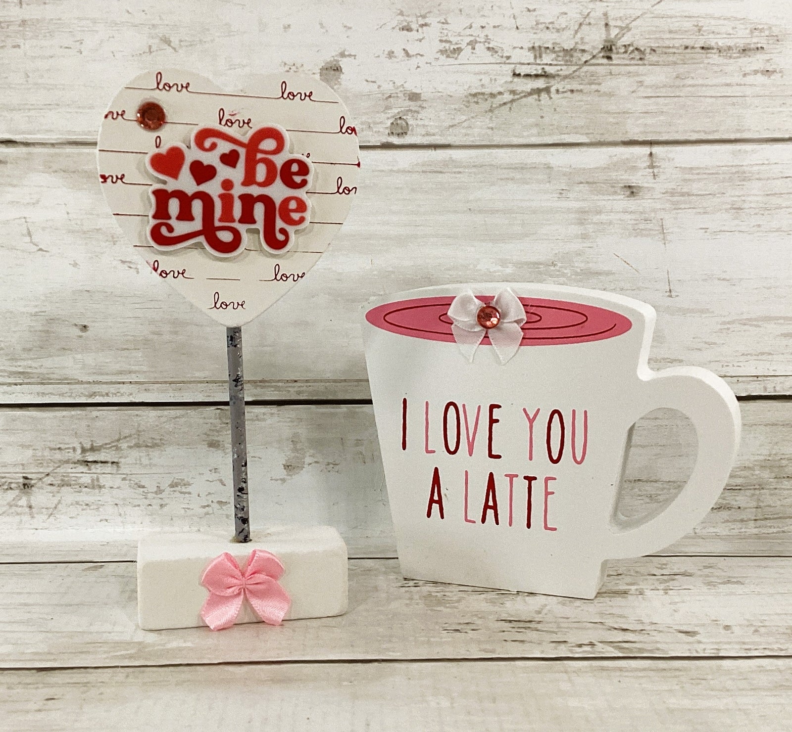 Valentines Decor - White Pink Be Mine Love Latte Coffee Cup Tier Tray 2pc