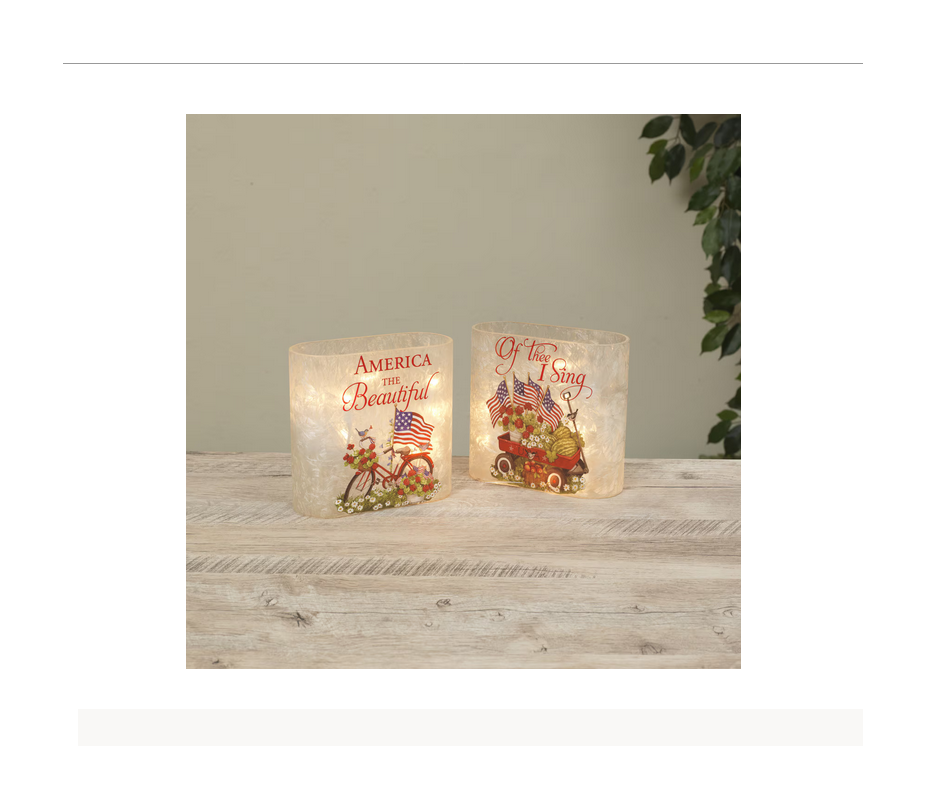 Gerson Patriotic Decor - Lighted Glass Luminary Block Signs 2pc Set