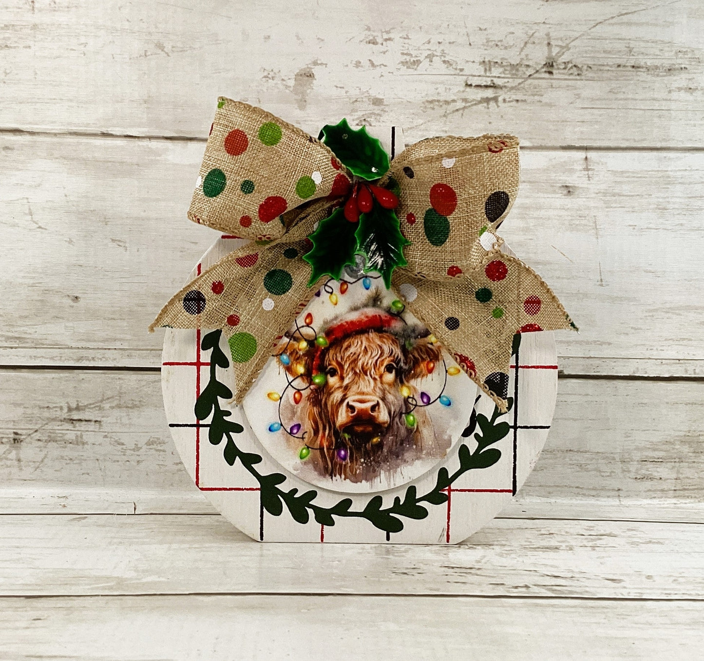 AGD Christmas Decor - Highland Cow Wood Chunky Wood Bulb Sitter