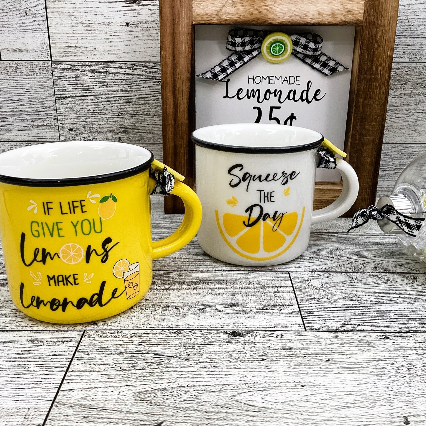 Summer Decor Lemon Mini Mug Shaker Cup, Homemade Lemonade Sign 3pc Set