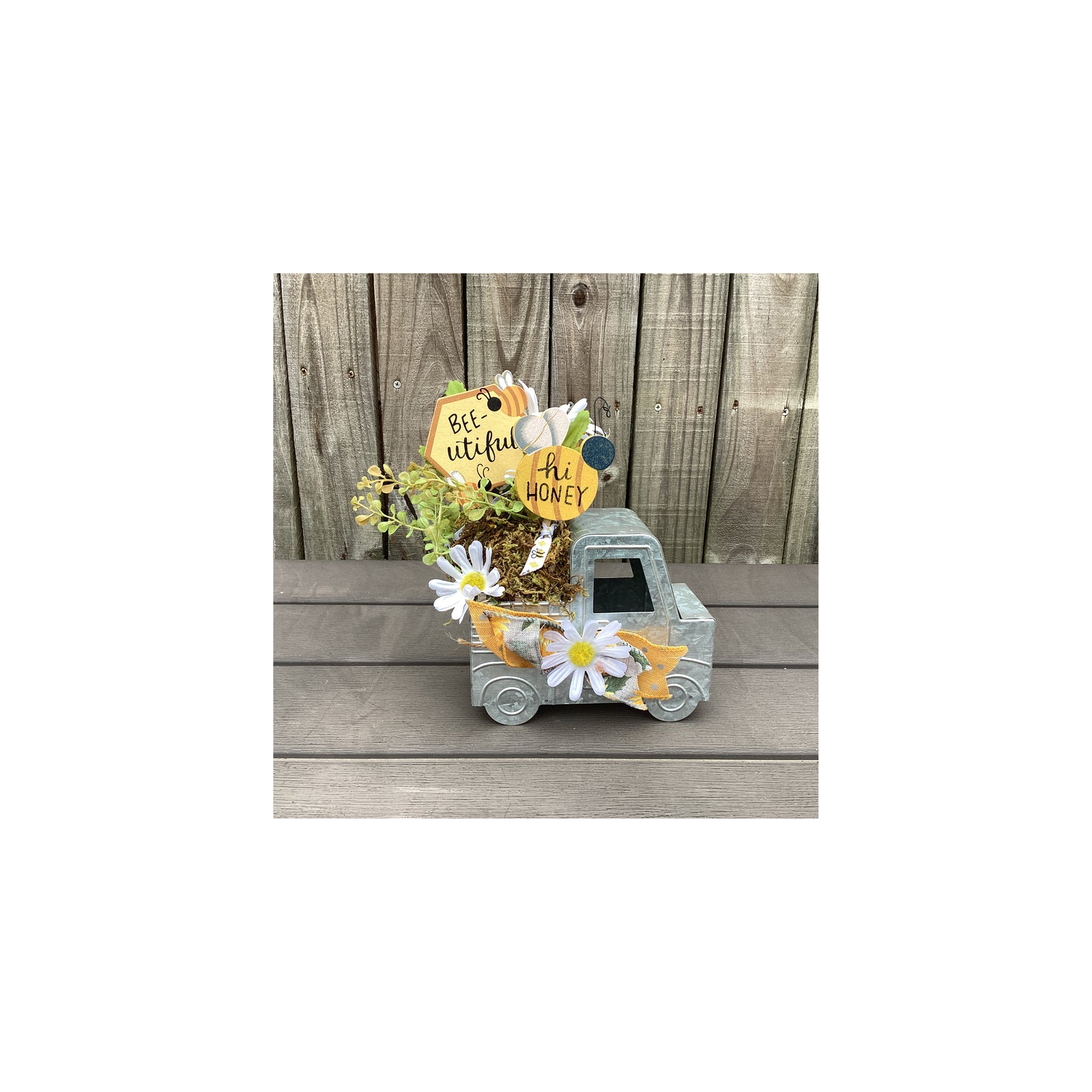 AGD Spring Decor - Bee Themed Galvanized Metal Truck Display