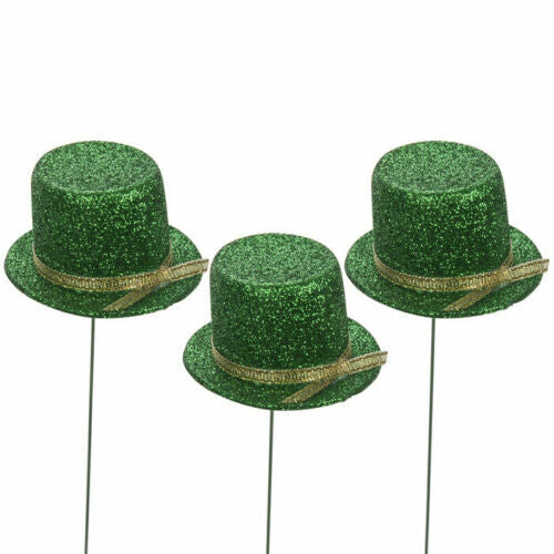 HL St Patrick Days Decor - Green Glitter Irish Tophats Floral Picks