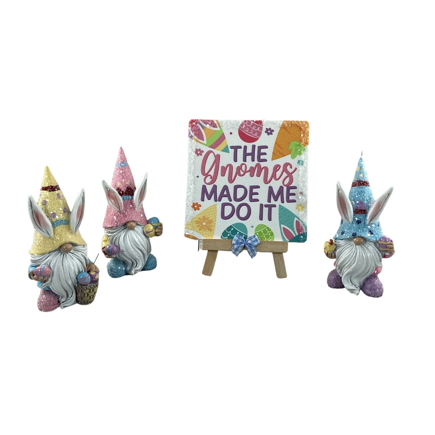 AGD Easter Decor - Resin Gnome Glitter Bunny Rabbit Tier Tray 4pc Set