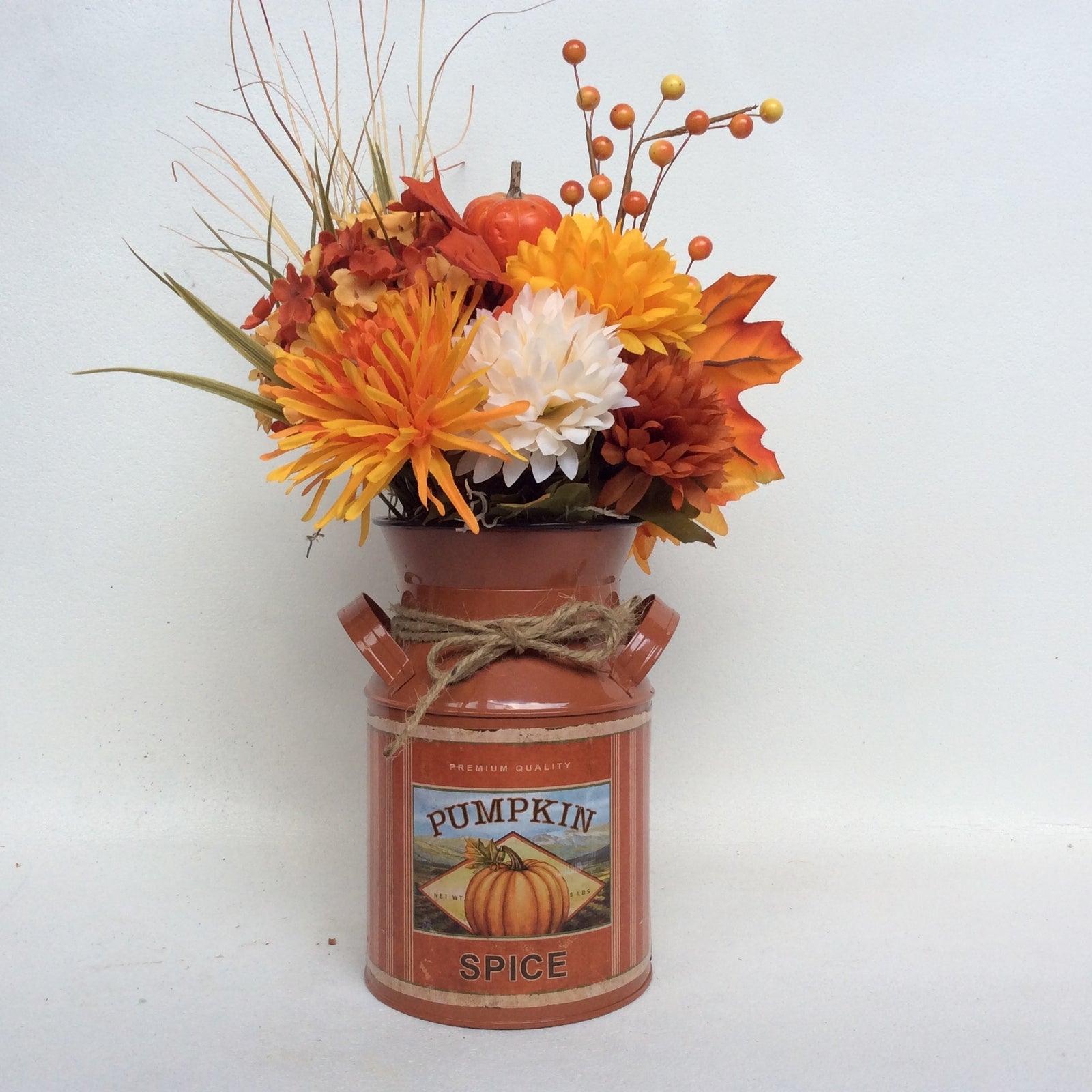 AGD Fall Decor - Pumpkin Spice Milk Can Filled Artificial Floral Display