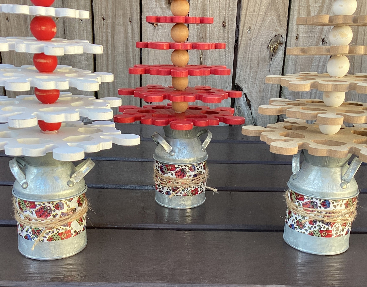 AGD Christmas Decor - Farmhouse Wood Snowflake Trees 3pc Set