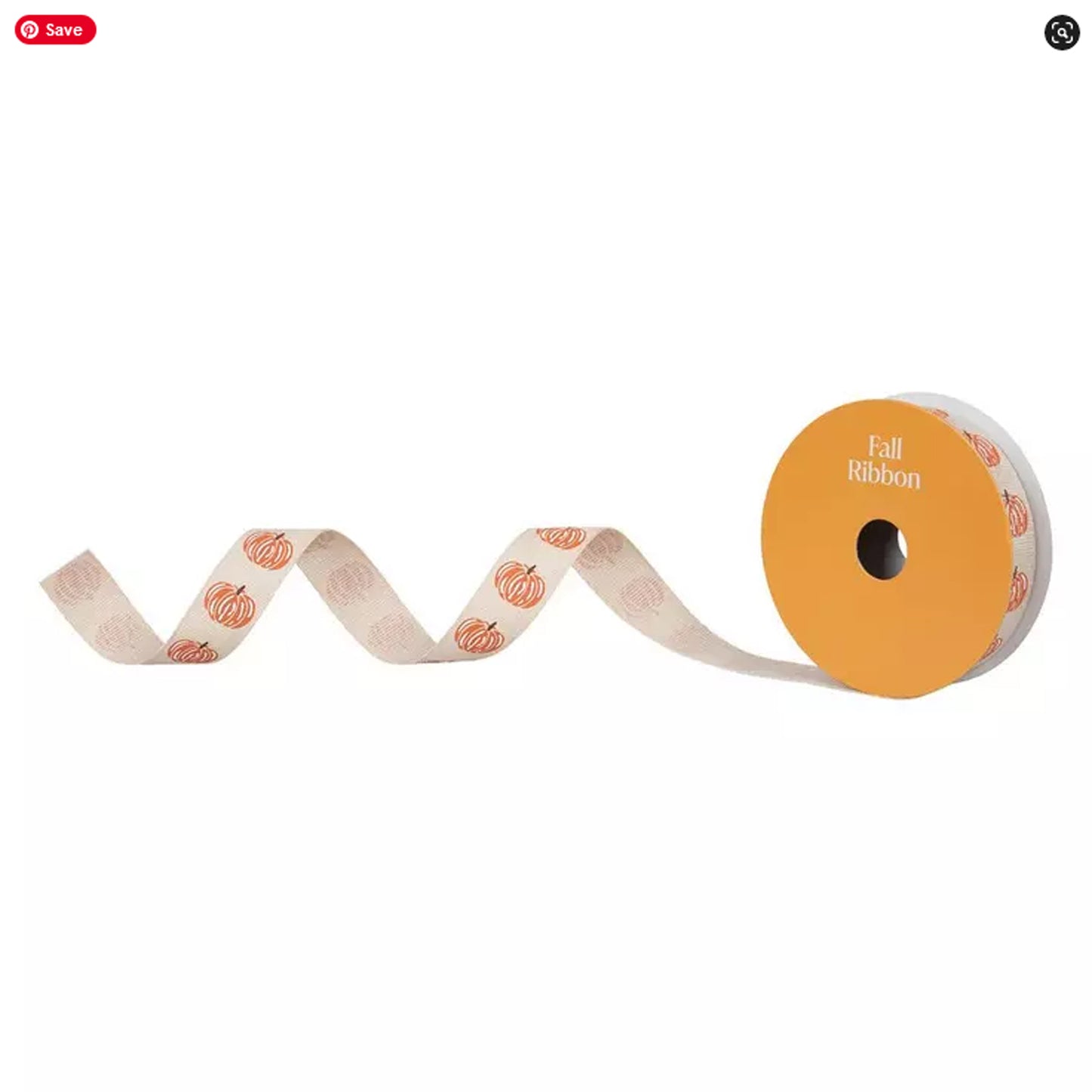 HL Fall Craft Supply - Orange White Pumpkins Tan Canvas Ribbon 7/8" 10yds