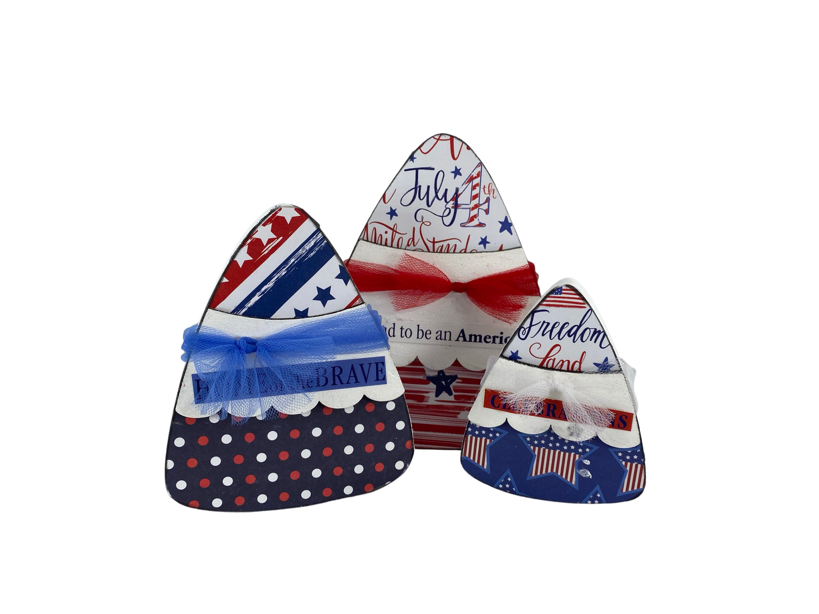 AGD Patriotic Decor -Prim Chunky Wood July 4th Candy Corn 3pc Set