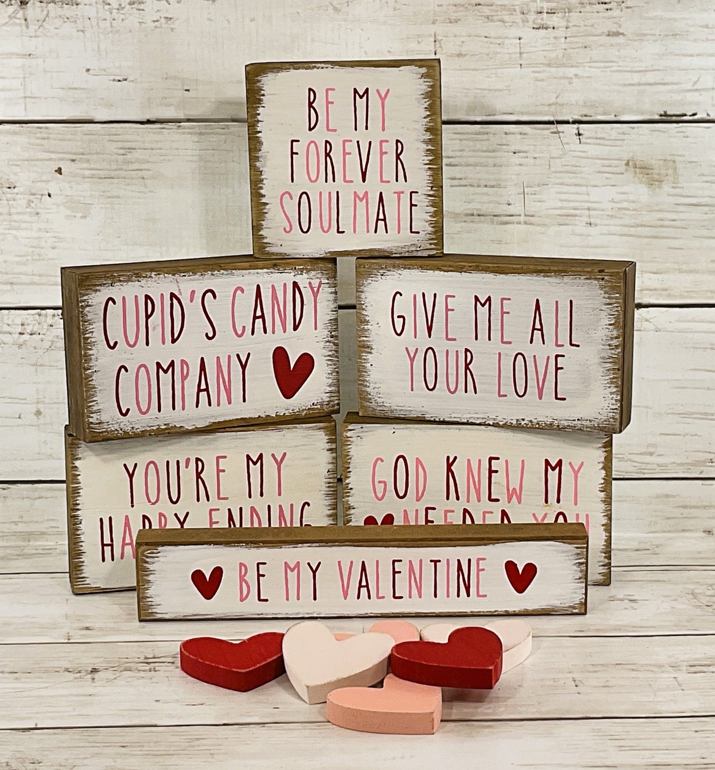 CP Valentines St Patricks Decor - Reversible Block Signs with Wood Charms