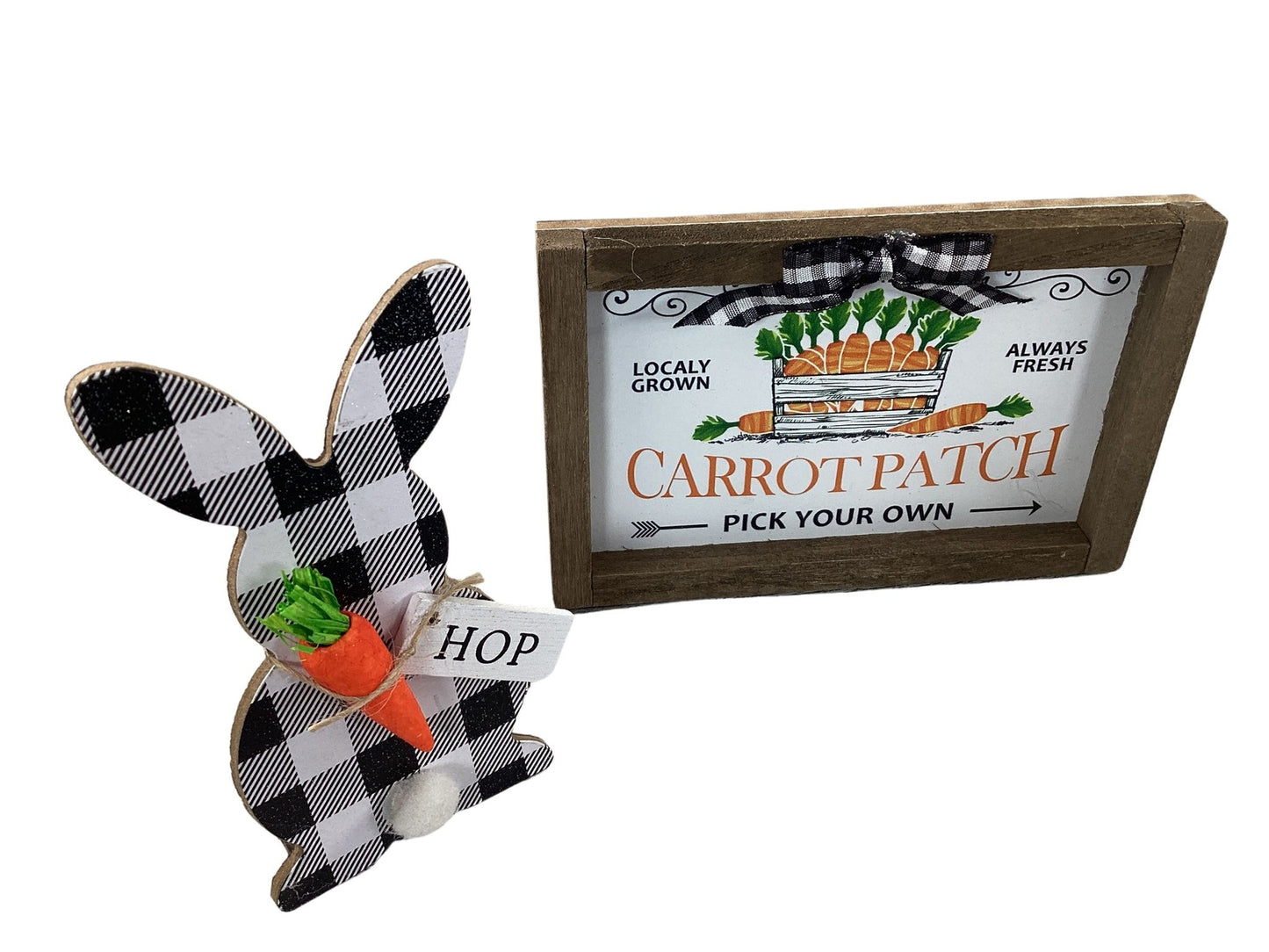 AGD Easter Decor - Bunny Carrot Basket and Carrot Patch Sign Tier Tray 3pc