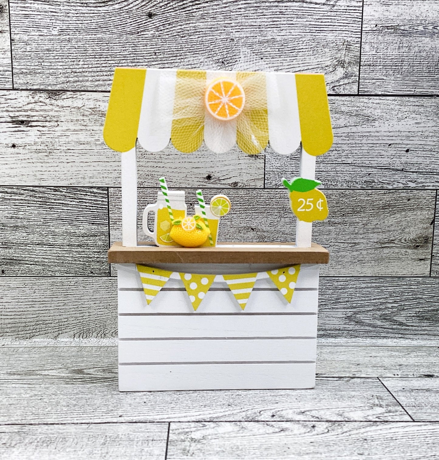 Summer Decor Lemon Lemonade Booth, Stand. Pitcher, Glass Tier Tray 4pc Set