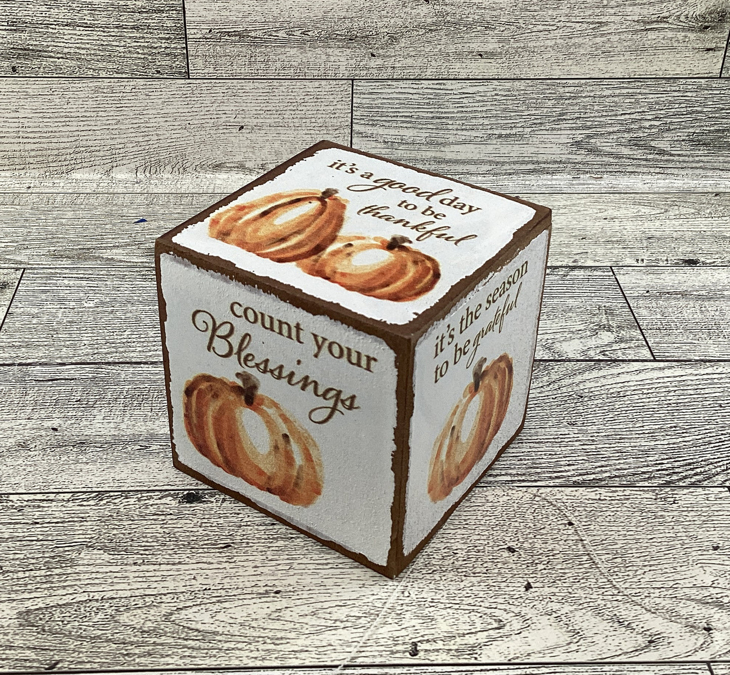 AGD Fall Decor - Resin Pumpkin Wood Thankful Truck Cube Sign Tier Tray 5pc