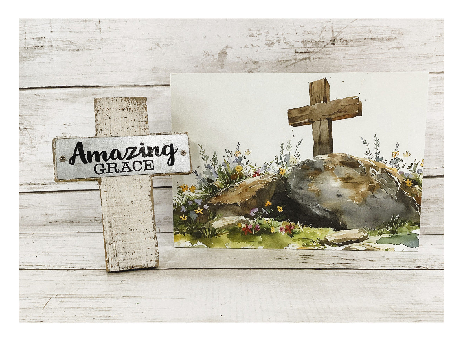 HL YI Easter Decor - He Is Risen Watercolor Garden Tomb Sign 2pc