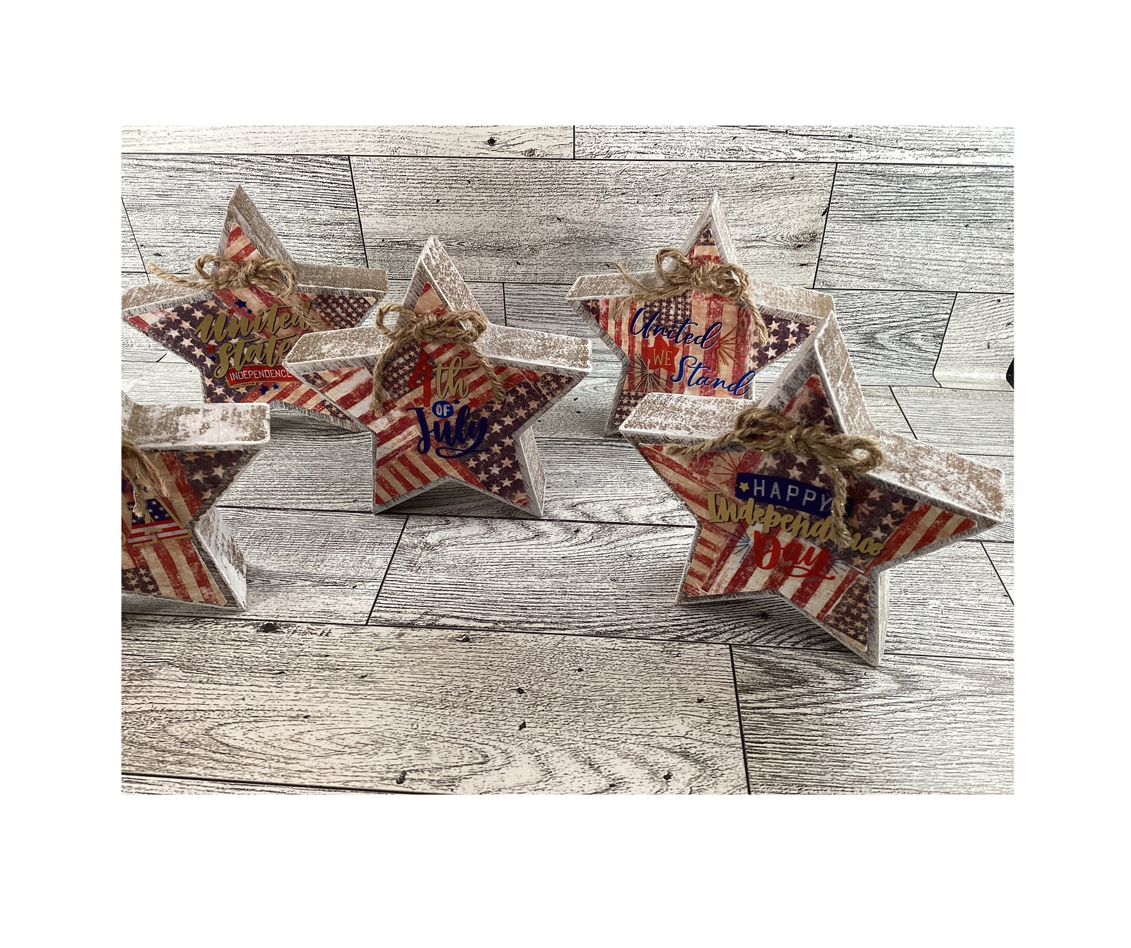 AGD Patriotic Decor - July 4th Weathered Prim Stars Tier Tray Decor 5pc