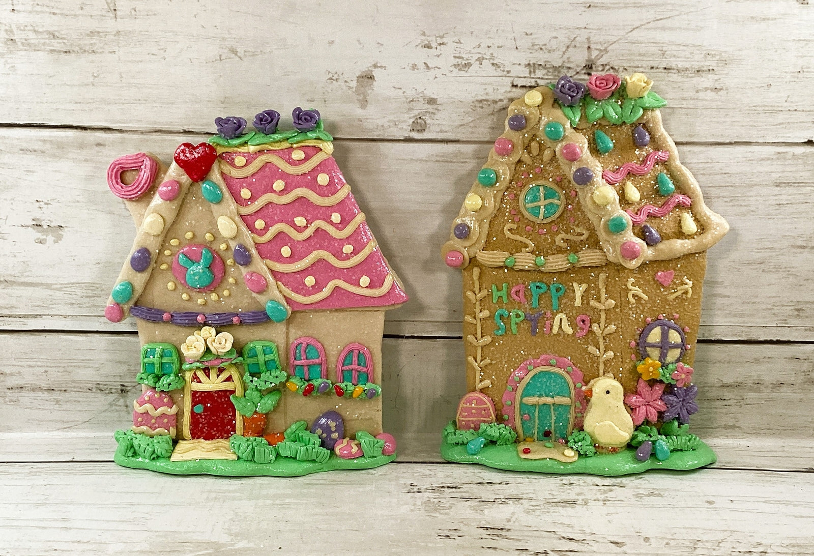 AGD Easter Spring Decor - Claydough Houses Candy Sisal Bottlebrush Trees