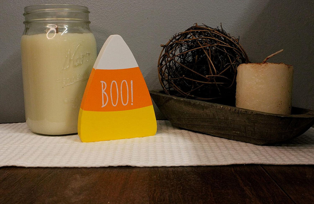 Collins Halloween Decor - Candy Corn Boo Chunky Shelf Sitter