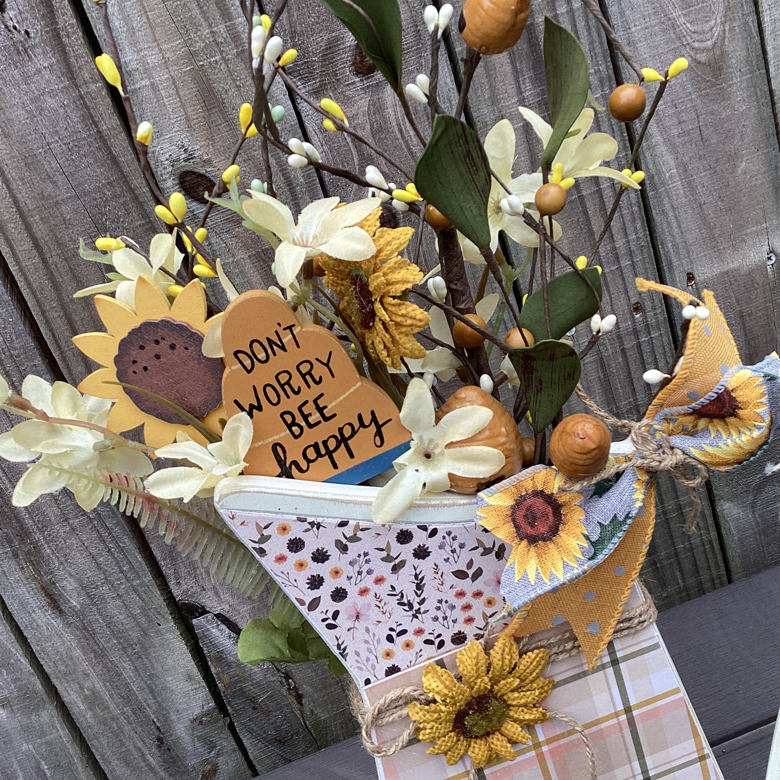 AGD Spring Decor -  Bee Happy Sunflower Floral Pitcher Display