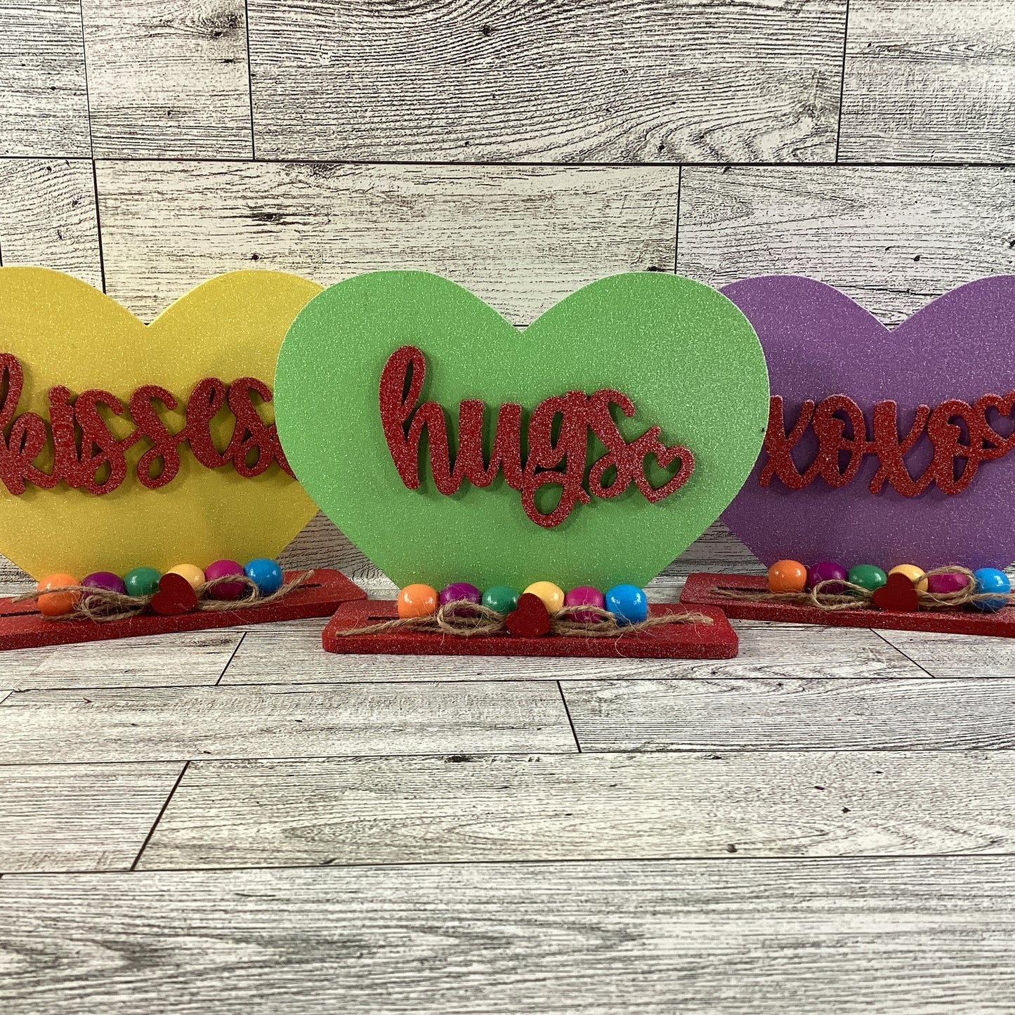 AGD Valentines Decor - Conversational Hearts Painted Layer Wood Sitters 6pc Set