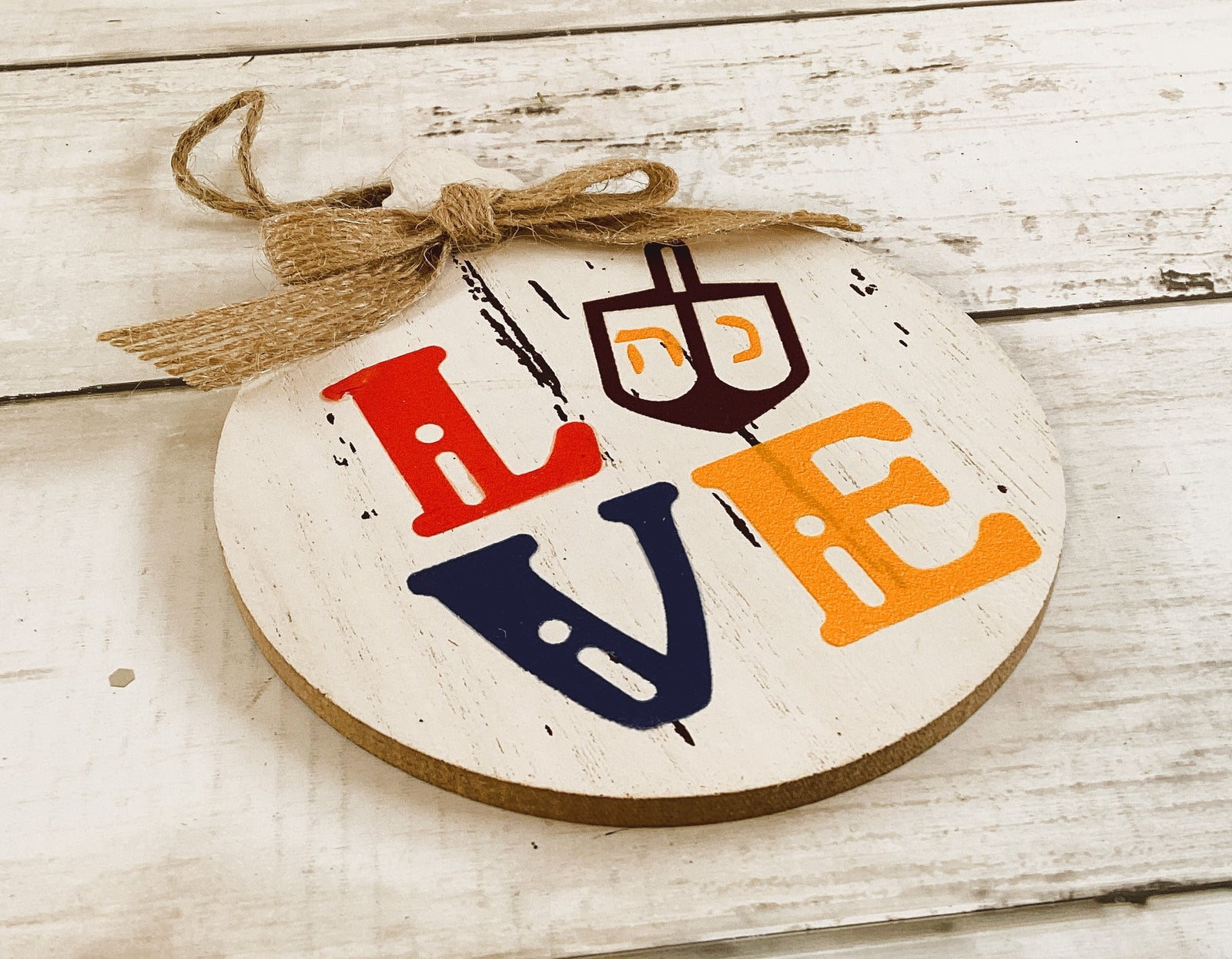 AGD Jewish Decor - Love Hanukkah Menorah Dreidel Wood Ornament