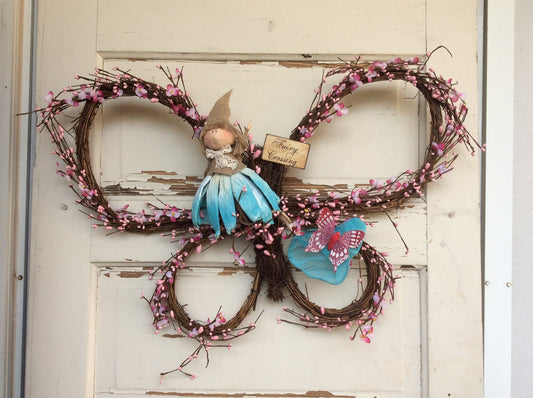 AGD Spring Summer Decor - Fairy Crossings Butterfly Pipberry Wreath (Pk Bl)