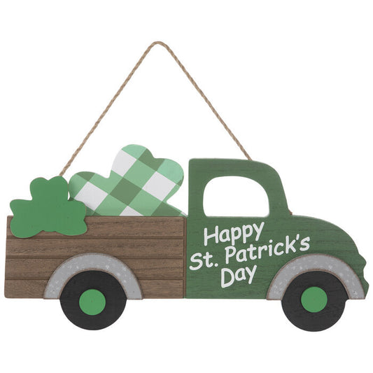 St Patricks Day Decor - Shamrock Irish Vintage Truck Hanging Sign