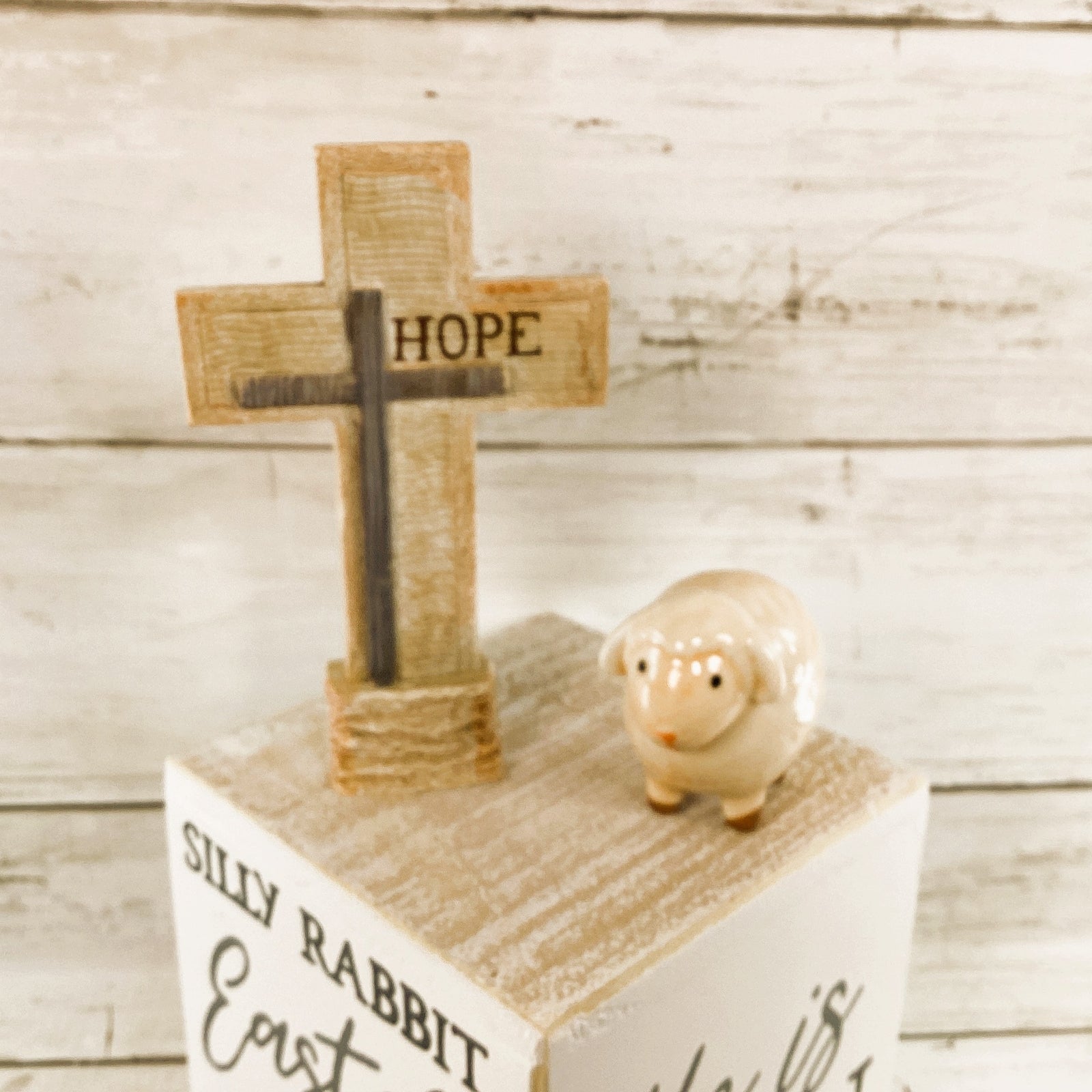 Easter Decor - Resurrection He Lives Risen Hope Cross Lamb 3pc Set