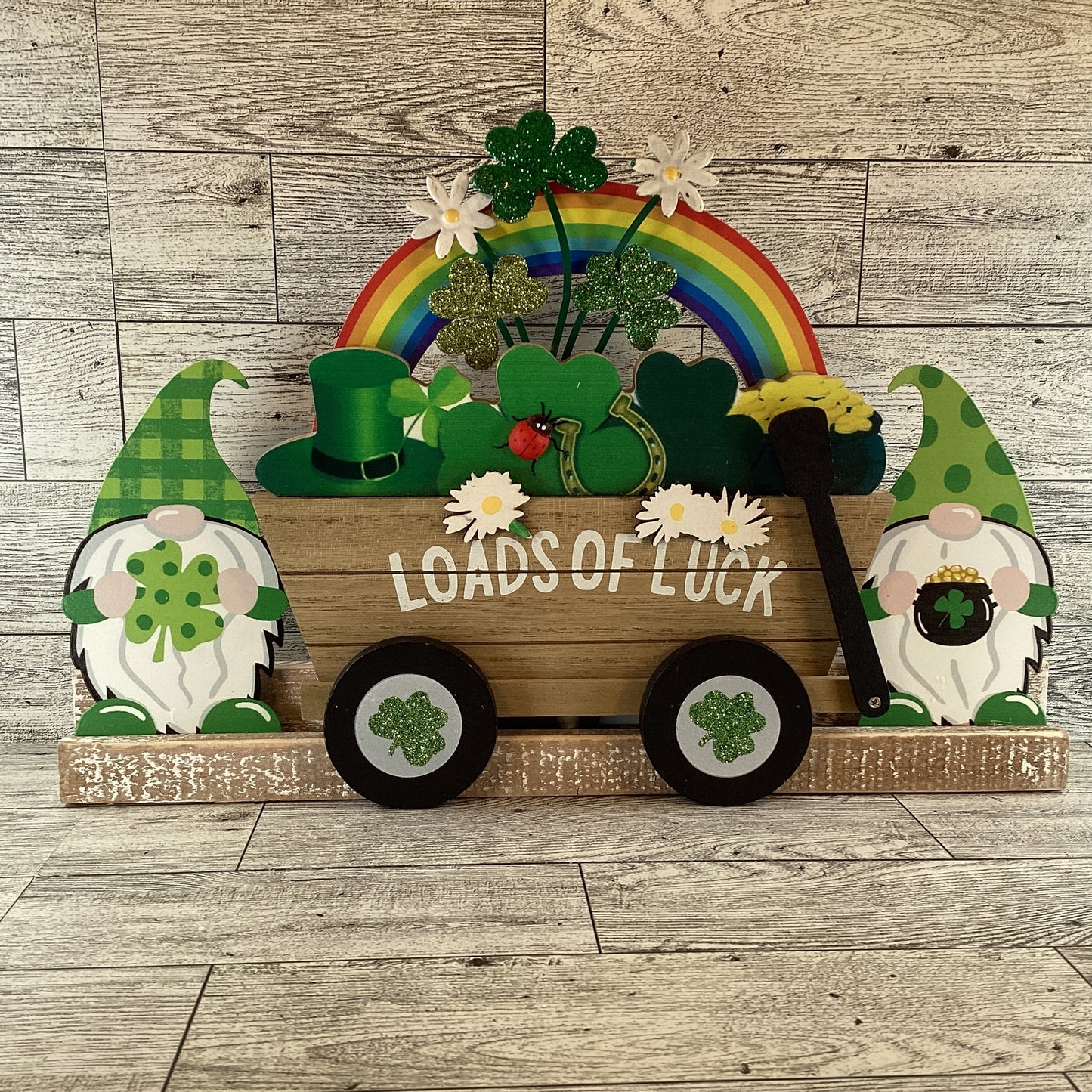 AGD  St Patrick's Decor  – Gnome Rainbow Loads Luck Wagon Display