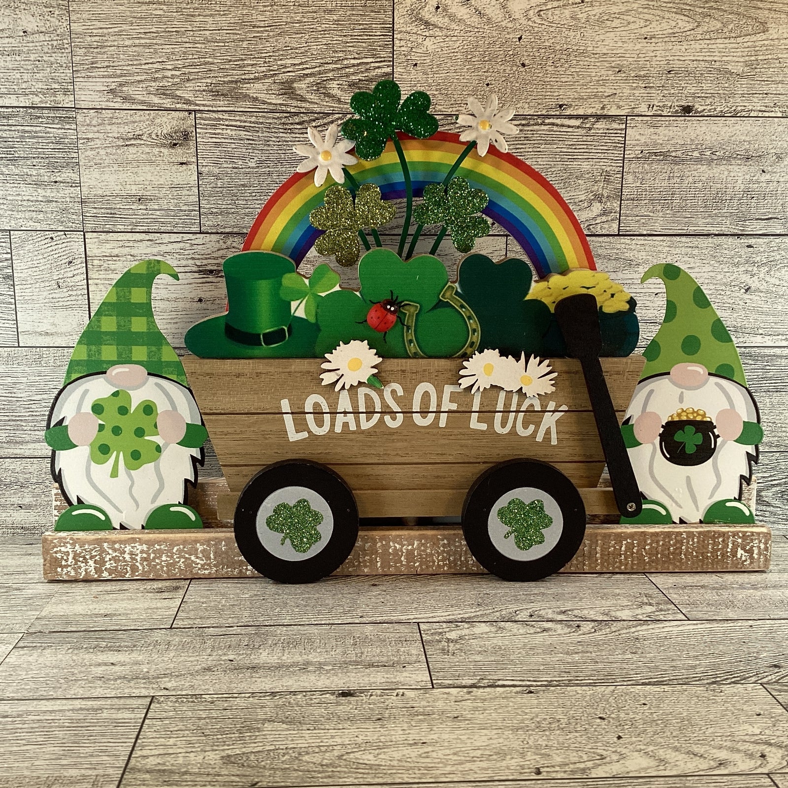 AGD  St Patrick's Decor  – Gnome Rainbow Loads Luck Wagon Display