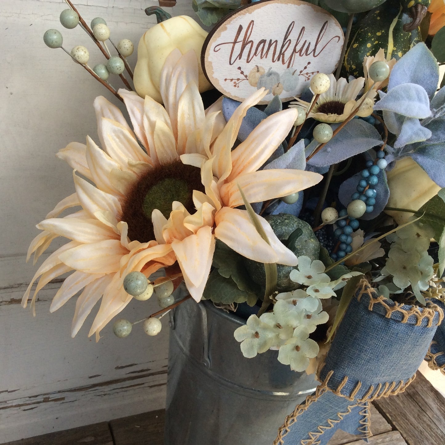 AGD Fall Decor - Thankful Tall Floral Galvanized Metal Centerpiece