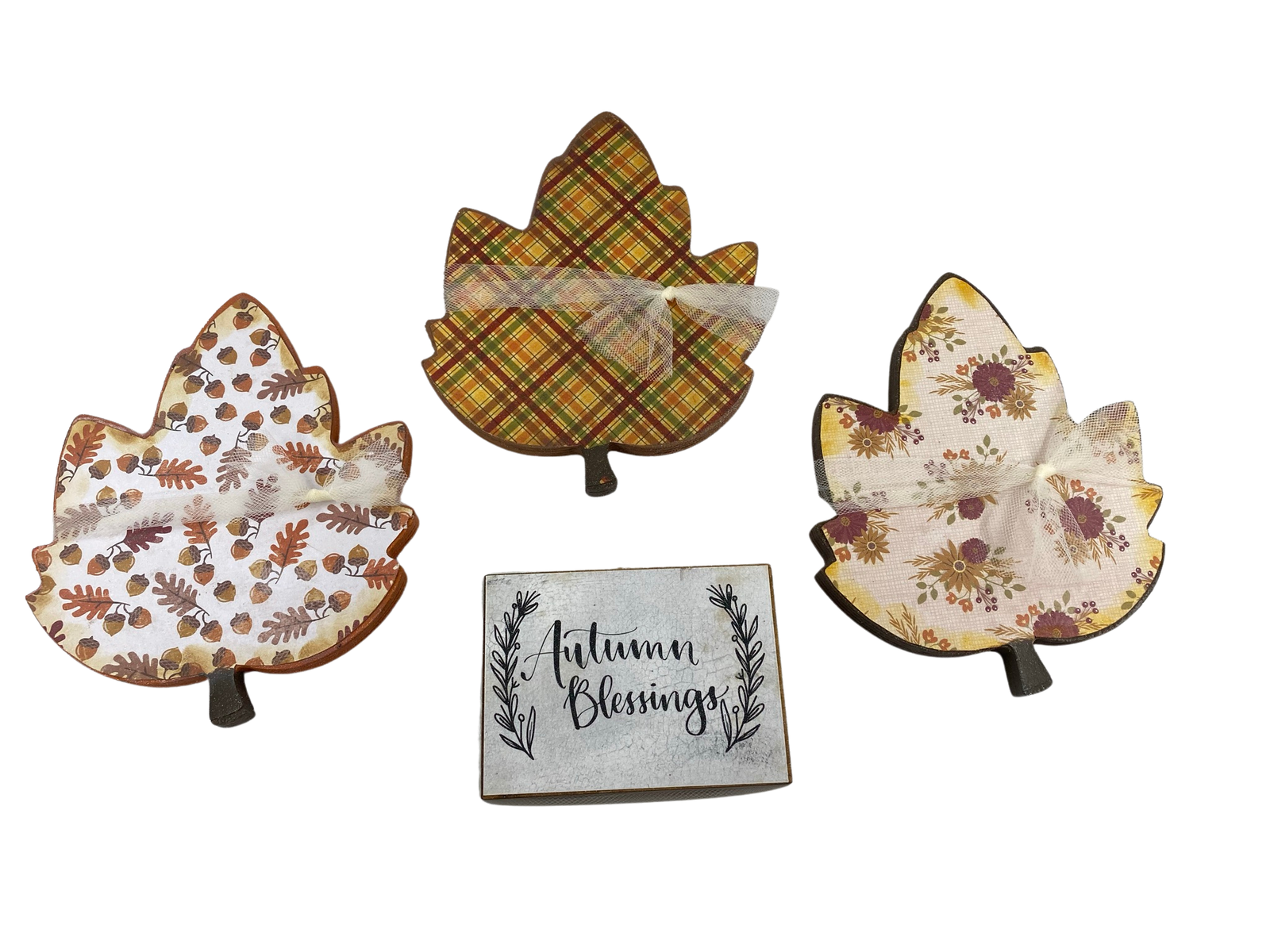 AGD Fall Decor -Reversible Chunky Leaf Leaves Sitters 4pc Set