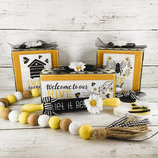 AGD Spring Decor - Summer Bee Theme Tier Tray Decor 5pc Set