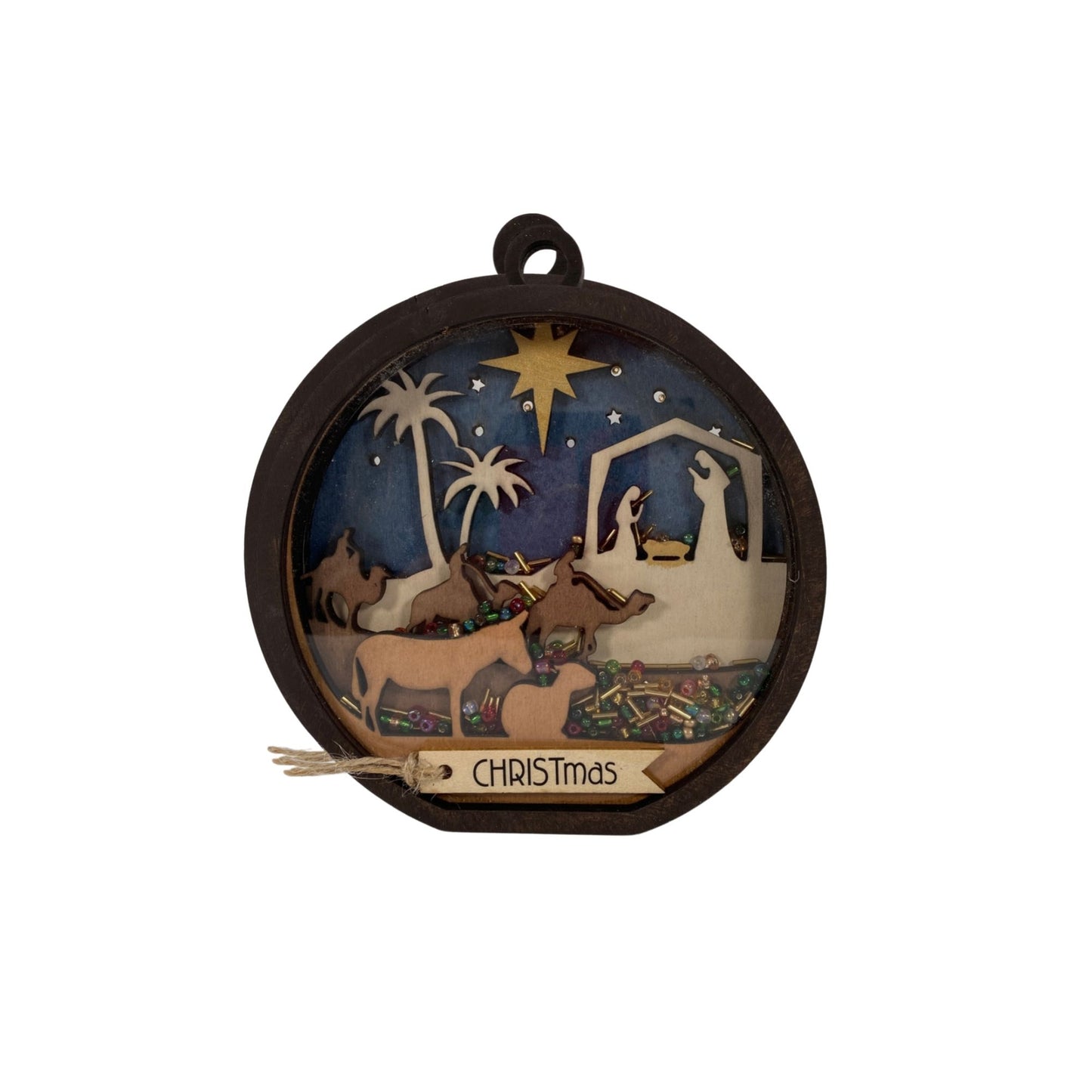 AGD Christmas Decor -  Nativity Layered Scene Chunky Wood Shaker