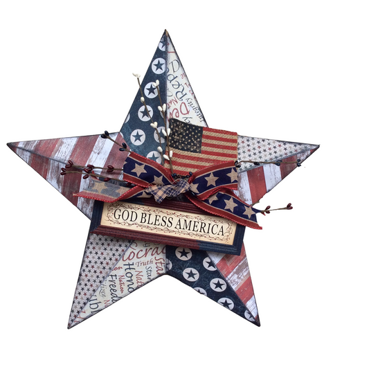 AGD Patriotic Decor - God Bless America Prim Distressed 3-D Metal Star