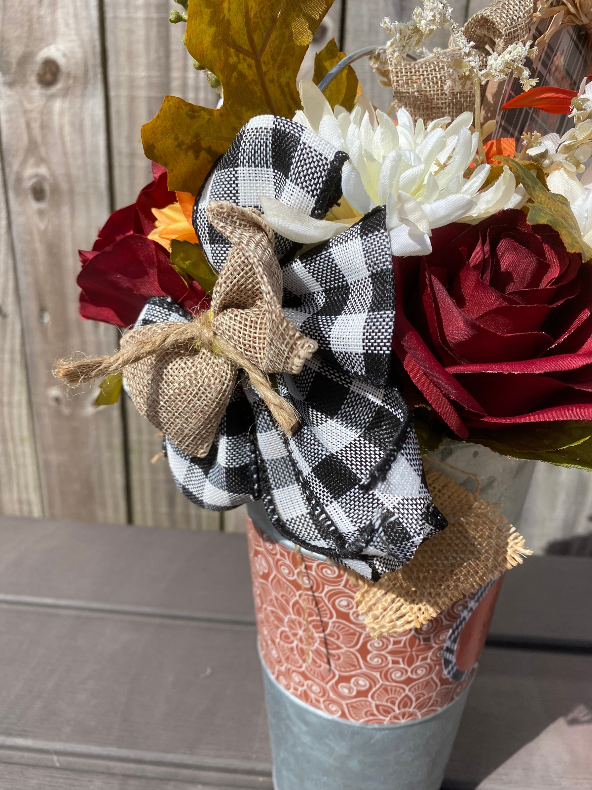 AGD Fall Decor  – Grateful Pumpkin Patch Tin Metal Floral Centerpiece