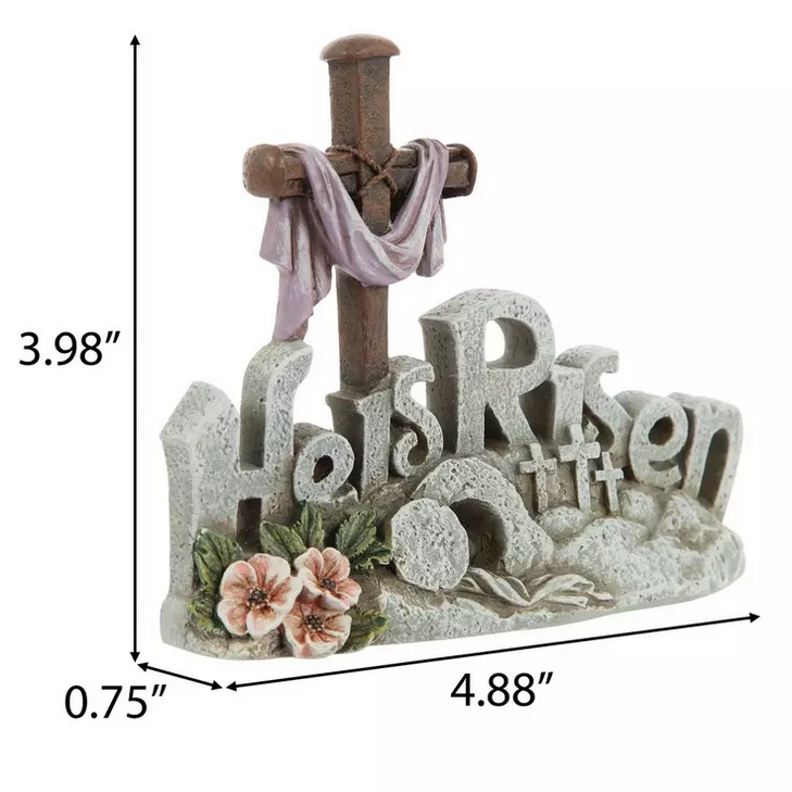 HL Easter Decor -  He Is Risen Tomb Cross Scene Figurine