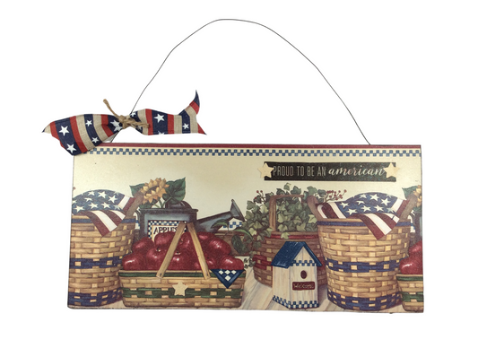 AGD Patriotic Decor - Prim Apple Basket Proud American Plaque Sign