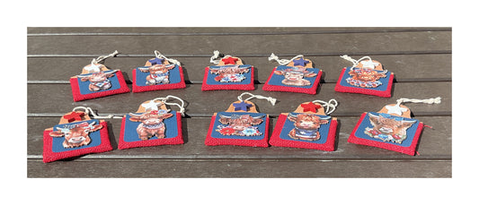 AGD Patriotic Decor - July 4th Highland Cow Ear Tag Ornaments 10pc Set