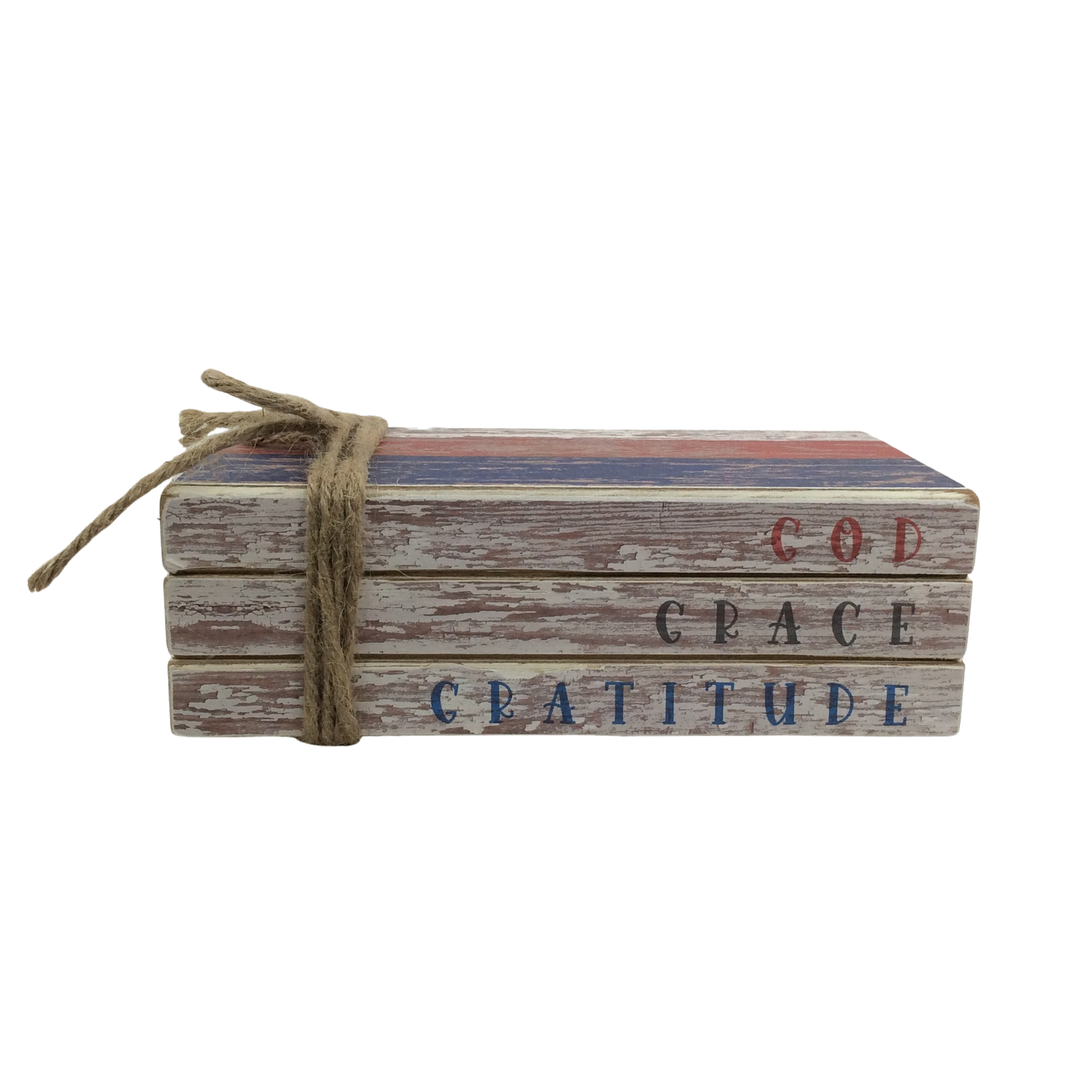 AGD Patriotic Decor - God Grace Gratitude Faux Wood Stacked Books