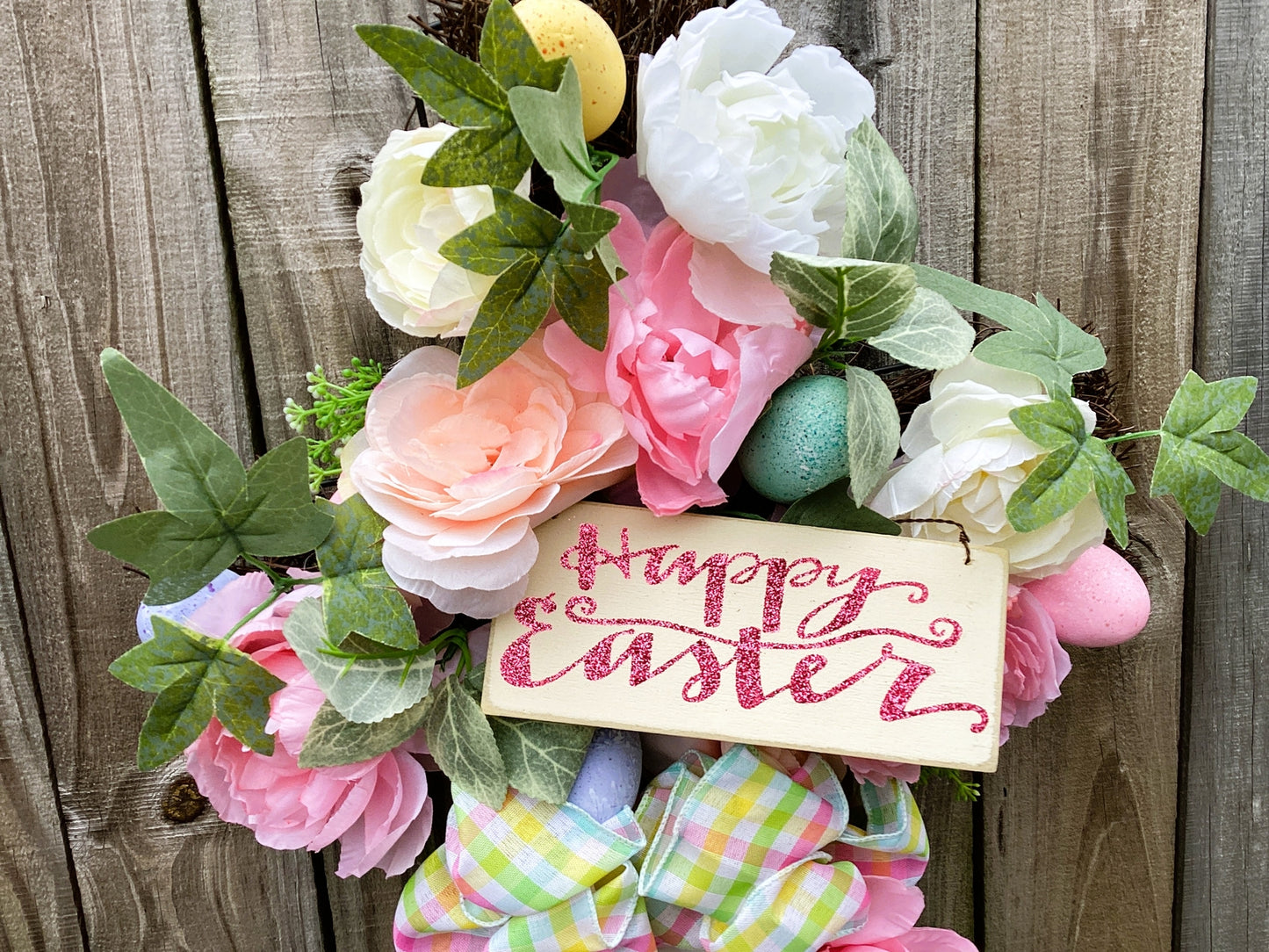 AGD Easter Decor - Happy Easter Grapevine Floral Cross Wreath
