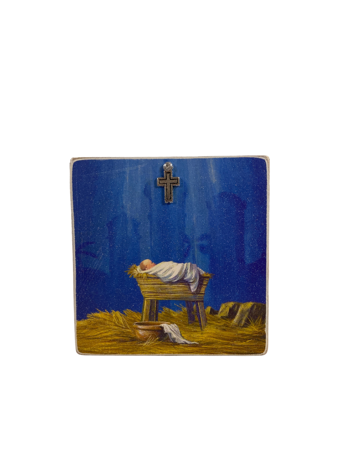 AGD Christmas Decor - Baby Jesus Savior Nativity Block Tier Tray Signs 2pc