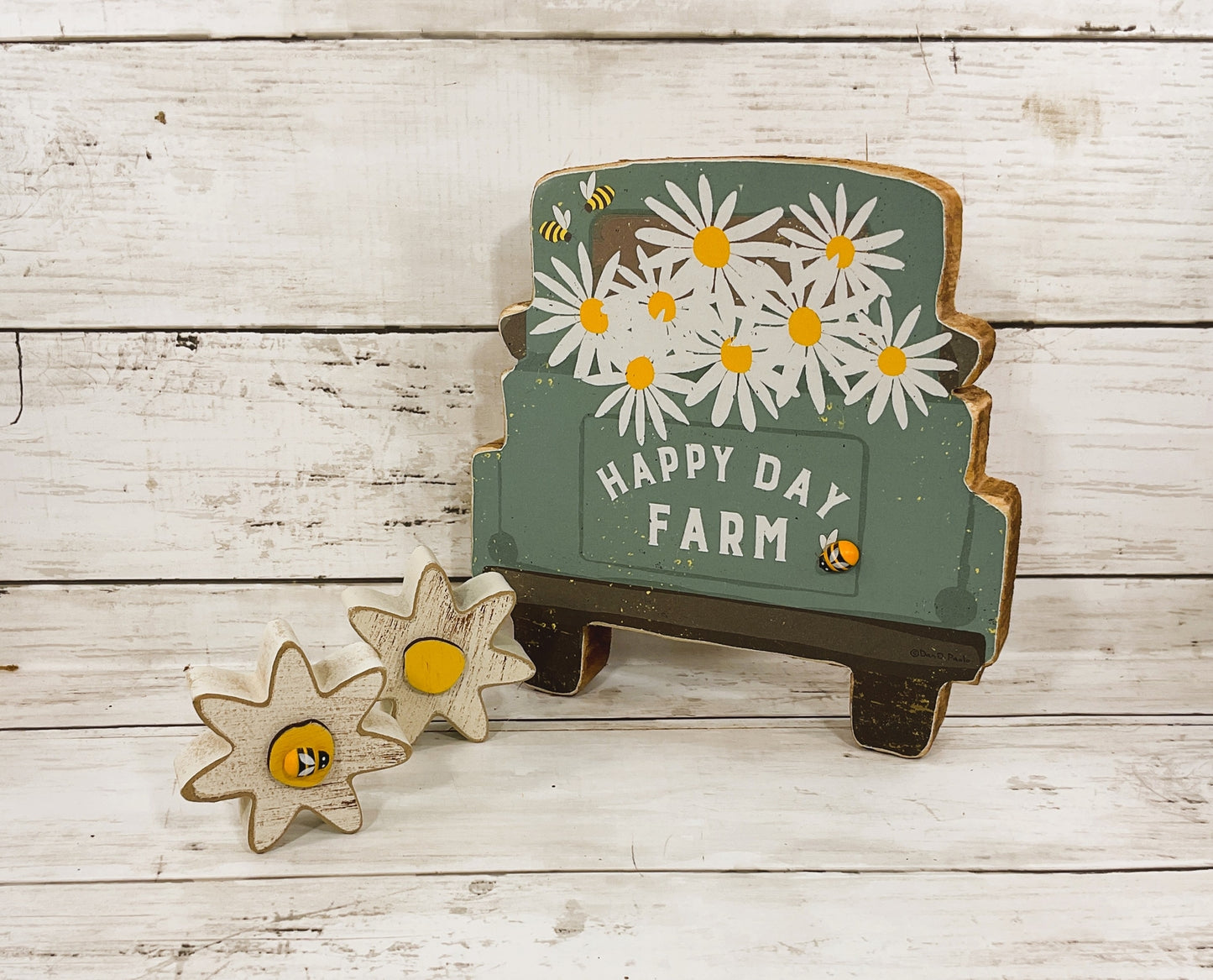 AGD Spring Decor - Happy Farm Daisy Flowers and Truck 3pc Set